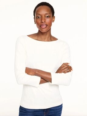 Talbots Like NEW Classic Boatneck 3/4 Sleeve Top - White T